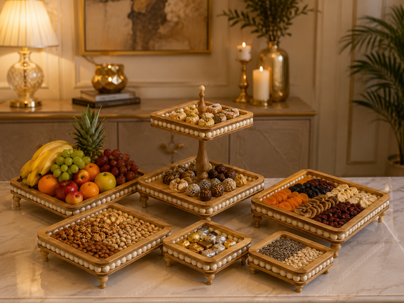 بررسی و خرید سرویس پذیرایی چوبی ۵ پارچه (طرح مهرهدار)