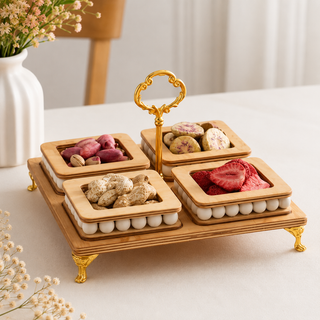 اردوخوری چوبی ۴ خانه مهره دار با پایه طلایی