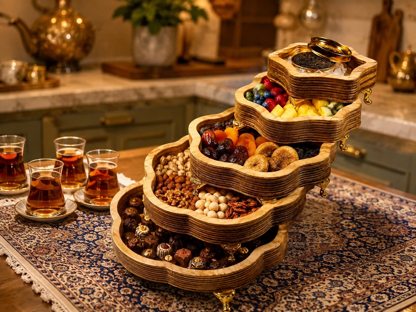 سرویس پذیرایی ۵تیکه چوبی پایه دار