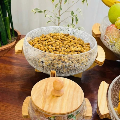 سرویس پذیرایی شیشه آبگز با پایههای چوبی | ست پذیرایی شیک و مدرن