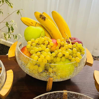 سرویس پذیرایی شیشه آبگز با پایههای چوبی | ست پذیرایی شیک و مدرن